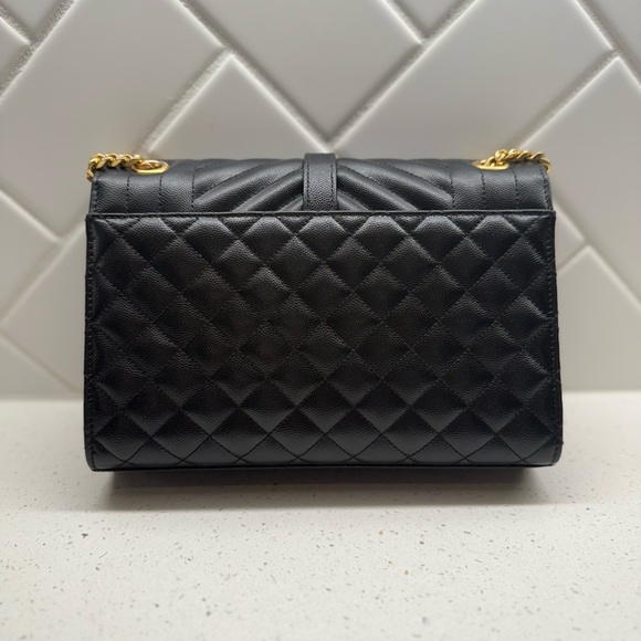 YSL Saint Laurent Envelope Quilted Medium Shoulder Bag Black Leather - Picture 2 of 3
